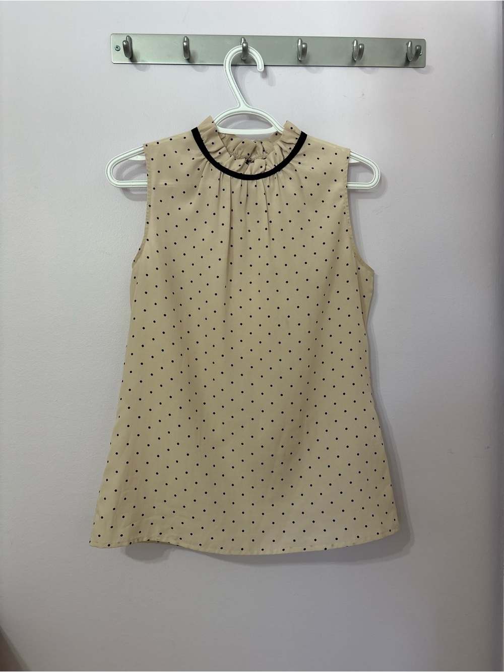 Vintage Chic by Jacob Cream Sleeveless Polka Dot Top with Black Trim